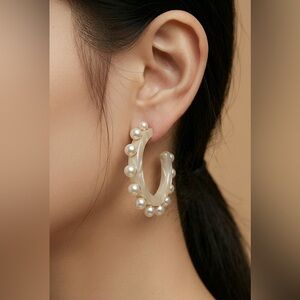 Elegant Pearl-Embellished Hoop Earrings